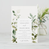 エレガント植物性の葉の水の色結婚の 招待状 (スタンド正面)
