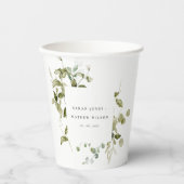 エレガント植物性の葉の水の色結婚の 紙コップ (正面)