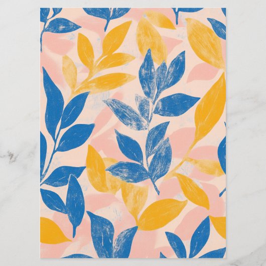 エレガント植物性の青と黄色の葉結婚の メニュー (裏面)