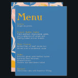 エレガント植物性の青と黄色の葉結婚の メニュー<br><div class="desc">イベントのコースをシックな簡単対フォントで印刷して読、このカードは各テーブルにスタイリッシュ、自然インスパイアtouchを追加する。カラフルバックはっきりしたパターンは洗練された要素を持ち込み、ボホ、ミニマル、エコ意識の高い結婚式に最適な選択肢となる。この美しいメニューカードは、あなたの装飾を補完するだけでなく、その新鮮な庭のスタイルでダイニングの経験を高めインスパイアる。</div>