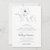 エレガント植物性の黒と白結婚の 招待状 (正面)