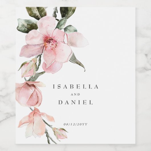 エレガント植物性マグノリア結婚ズ ワインラベル (シングルラベル)