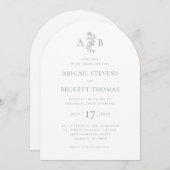 エレガント植物性モノグ結婚ラム 招待状 (正面/裏面)