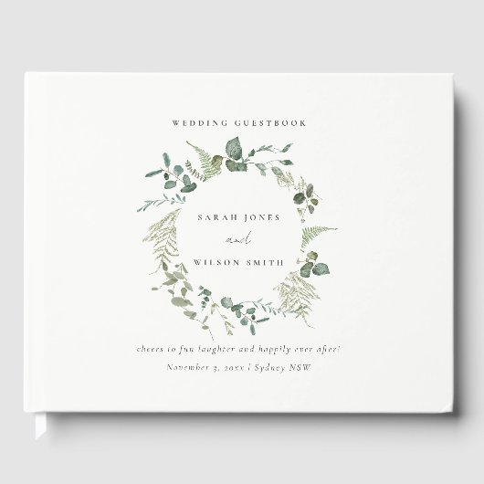 エレガント植物性ユーカリ水の色結婚の ゲストブック (正面)