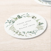 エレガント植物性ユーカリ水の色結婚の ラウンドペーパーコースター (アングル)