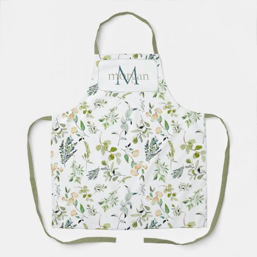 エレガント植物水モダン色 エプロン (正面)