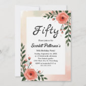エレガント植物水彩フローラ50誕生日 招待状 (正面)