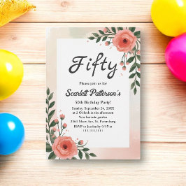 エレガント植物水彩フローラ50誕生日 招待状