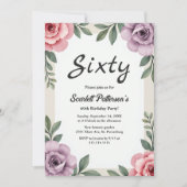 エレガント植物水彩フローラ60誕生日 招待状 (正面)