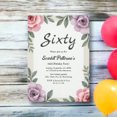 エレガント植物水彩フローラ60誕生日 招待状
