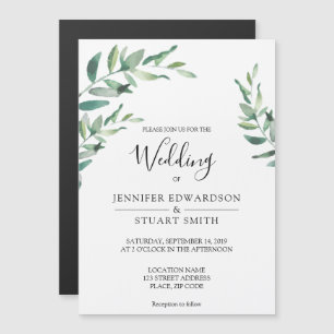 エレガント植物水葉色結婚の マグネット招待状