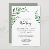 エレガント植物水葉色結婚の 招待状 (正面/裏面)