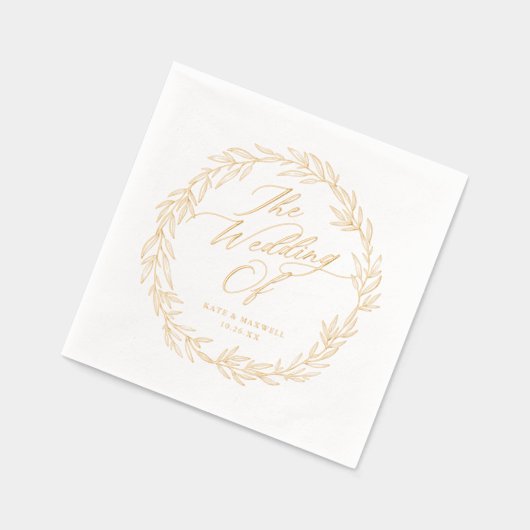 エレガント植物画モダン面の名結婚称日付 箔ナプキン (左)
