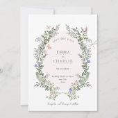エレガント植物花ウェディング日付を保存 招待状 (正面)