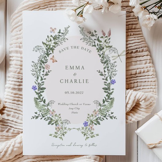 エレガント植物花ウェディング日付を保存 招待状