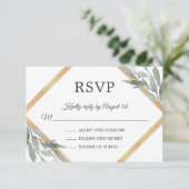 エレガント植物葉の葉の金箔結婚 出欠カード (スタンド正面)