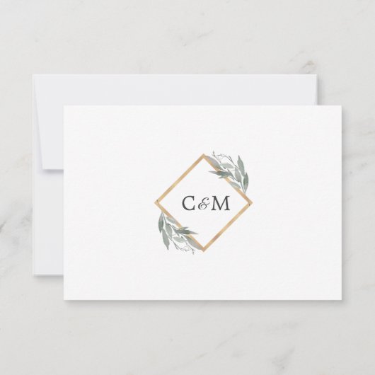 エレガント植物葉の葉の金箔結婚 出欠カード (裏面)
