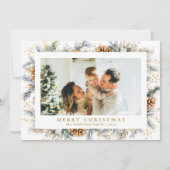 エレガント植物葉 | フォトメリークリスマス シーズンカード (正面)