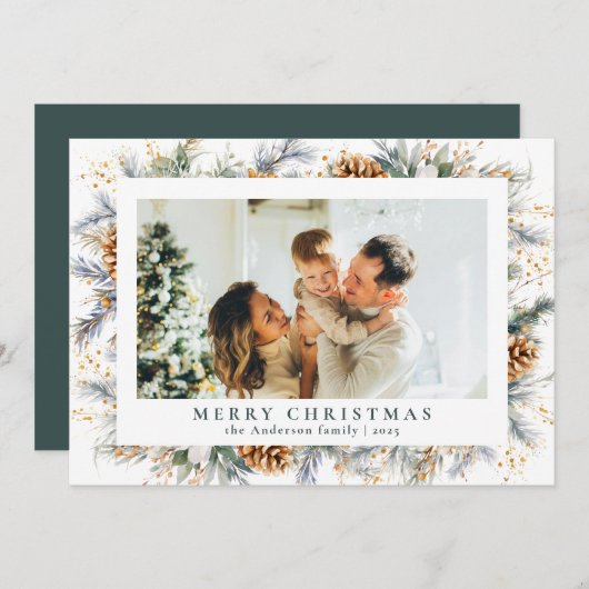 エレガント植物葉 | 濃い緑のクリスマス シーズンカード (正面/裏面)