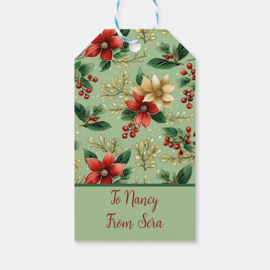 エレガント植物赤と緑のポインセチア ギフトタグ (裏面)