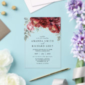 エレガント植物赤と金ゴールドフローラ結婚 アクリル招待状 (インサイチュ (ウェディング))