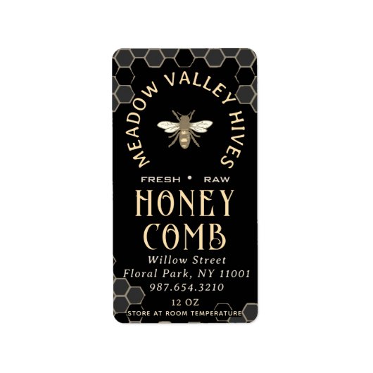 エレガント櫛模様とビー付きブラックハニカム ラベル (正面)