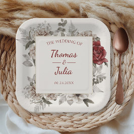 エレガント正方形パーティー水彩花 ペーパープレート