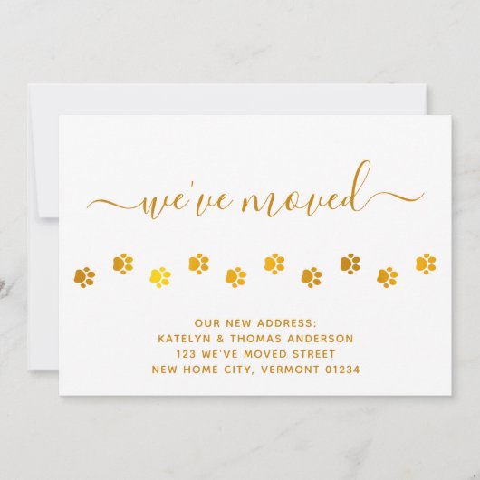 エレガント歩くポー金ゴールドのパーソナライズ移動 案内状 (正面)