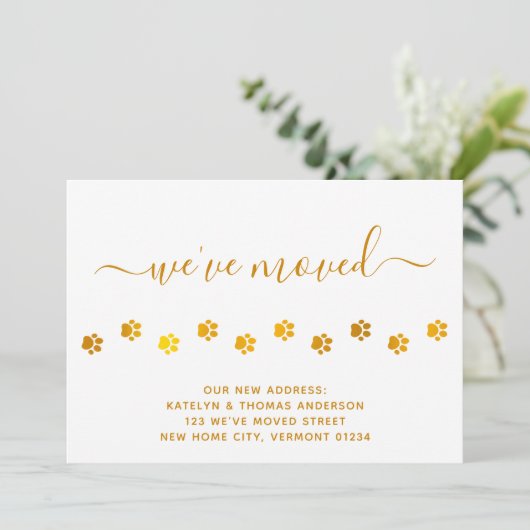 エレガント歩くポー金ゴールドのパーソナライズ移動 案内状 (スタンド正面)