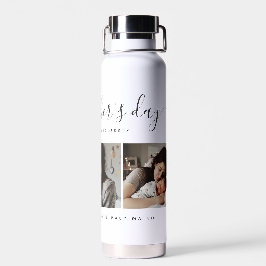 エレガント母の日の写真カスタムコラージュ ウォーターボトル (背面)