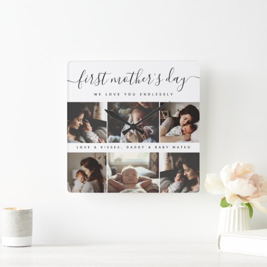 エレガント母の日の写真カスタムコラージュ スクエア壁時計 (ホーム)