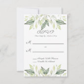 エレガント水の色の緑の葉結婚の 出欠カード (正面)
