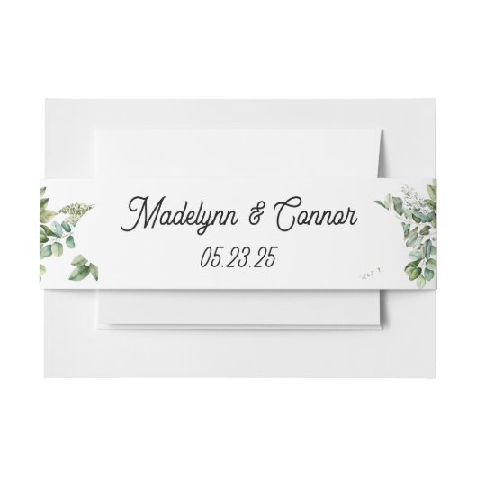 エレガント水の色の緑葉の素朴結婚の 招待状ベリーバンド (正面例)