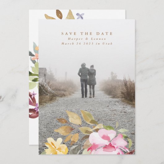 エレガント水の色の美結婚しい セーブザデート (正面/裏面)