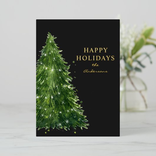 エレガント水ミニマル色クリスマスツリーの休日 箔シーズンカード (立ち正面)