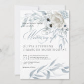 エレガント水モダン色ほこりっぽい青フローラ 招待状 (正面)