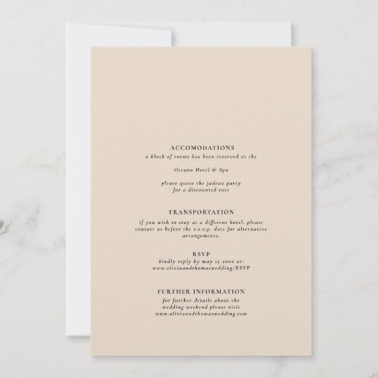 エレガント水モダン色ビーチ全結婚体 招待状 (裏面)