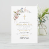 エレガント水モダン色ピンクフローラ洗礼 招待状 (スタンド正面)