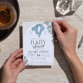 エレガント水モダン色ブルーベビーシャワー 招待状