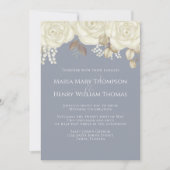 エレガント水彩アイボリーバラフローラ金ゴールド葉 招待状 (正面)