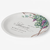 エレガント水彩グレープフィン葉ブライダルシャワー ペーパープレート (アングル)