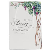 エレガント水彩グレープフィン葉ブライダルシャワー ミディアムペーパーバッグ (正面)