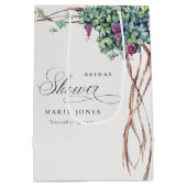 エレガント水彩グレープフィン葉ブライダルシャワー ミディアムペーパーバッグ (裏面)