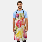 エレガント水彩チューリップ エプロン (着用した状態)