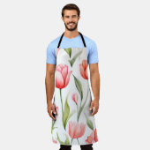 エレガント水彩チューリップ エプロン (着用した状態)
