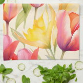 エレガント水彩チューリップ キッチンタオル (折り畳み)