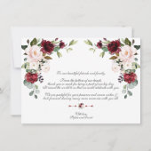 エレガント水彩バーガンディーピンク結婚の花 サンキューカード (裏面)