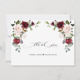 エレガント水彩バーガンディーピンク結婚の花 サンキューカード