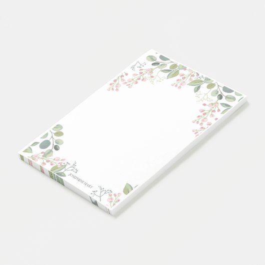 エレガント水彩ピンクの花と名前 ポストイット (アングル)