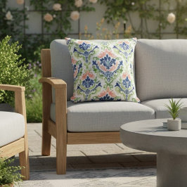 エレガント水彩ピンクコーラルブルーダマスクパターン クッション